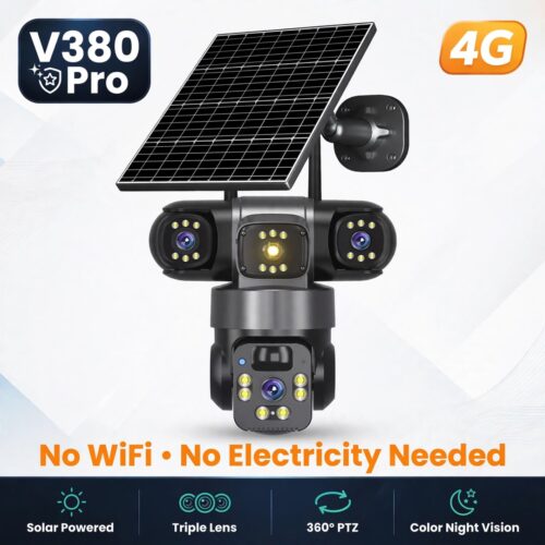 V380 Pro 4G Solar Triple-Lens PTZ Security Camera